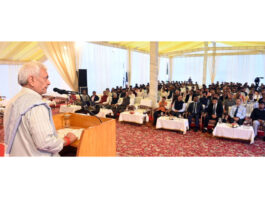 LG addressing gathering during celebration of Bihar Diwas at Lok Bhavan on Sunday.