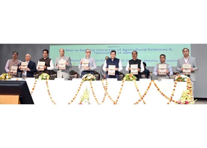 CM Omar Abdullah & others releasing brochure of two-day symposium during inaugural function.