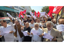 National Conference leaders and workers taking out protest march in Jammu on Thursday. -Excelsior/Rakesh