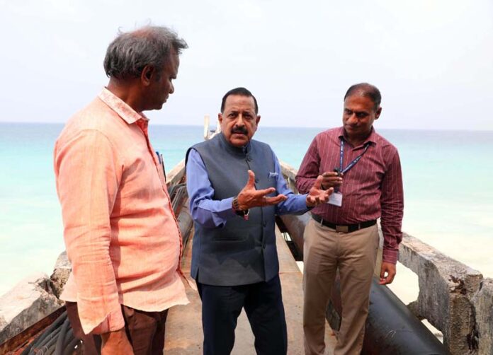 Union Minister Dr Jitendra Singh visiting Kavaratti Desalination Plant, at Lakshadweep on Friday.