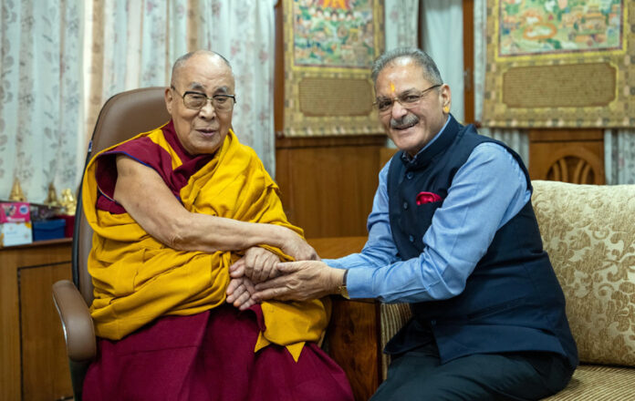 HP Governor Kavinder Gupta meeting Dalai Lama at Dharamshala.