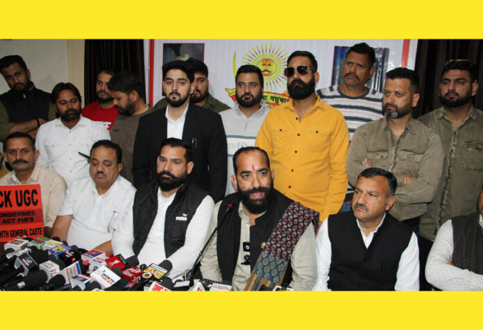YRS leaders during a press conference at Press Club, Jammu on Wednesday. —Excelsior/Rakesh
