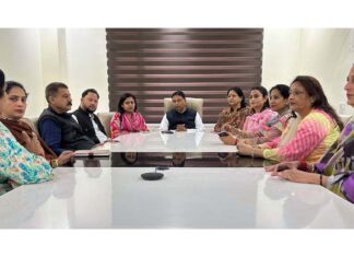 MP Sat Sharma chairing a meeting of Mahila Morcha in Jammu.