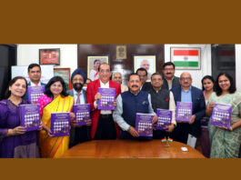 Union Minister Dr Jitendra Singh releasing the book titled “Advances in Obesity and Lipid Management in Cardiovascular Disease” edited by eminent Cardiologist Dr H K Chopra, at New Delhi on Sunday.