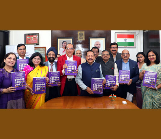 Union Minister Dr Jitendra Singh releasing the book titled “Advances in Obesity and Lipid Management in Cardiovascular Disease” edited by eminent Cardiologist Dr H K Chopra, at New Delhi on Sunday.
