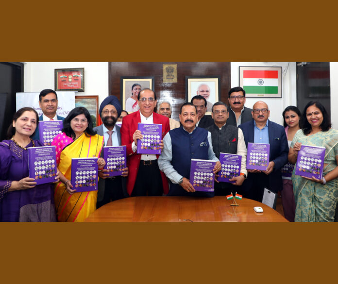 Union Minister Dr Jitendra Singh releasing the book titled “Advances in Obesity and Lipid Management in Cardiovascular Disease” edited by eminent Cardiologist Dr H K Chopra, at New Delhi on Sunday.