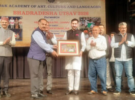 Dignitaries during Bhadradesha Utsav at Jammu on Saturday.