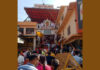 Rush of pilgrims at the main entrance of popular Hanuman Garhi temple in Ayodhya.
