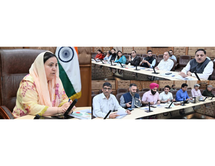 Minister Sakeena Itoo chairing a meeting on Monday.