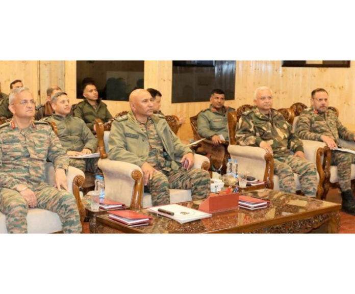 Northern Army Commander Lt Gen Pratik Sharma interacting with Army officers on Wednesday.