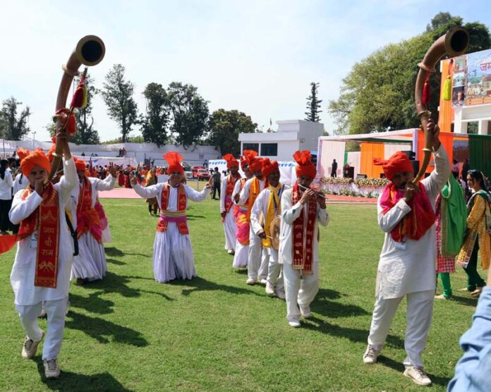 A cultural procession being taken out at JU on inaugural day of Sahitya Sanskriti-Samagam on Friday. -Excelsior/Rakesh