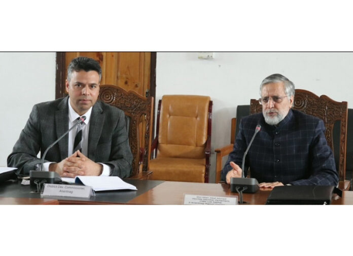 MP Mian Altaf chairing DISHA meeting at Anantnag on Saturday.