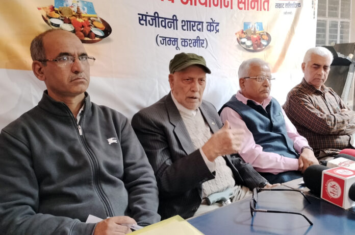 Representatives of Navreh Mahotsav Aayojan Samiti at a press conferece at Jammu on Wednesday. —Excelsior/Rakesh