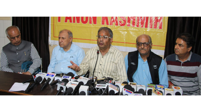 PK leaders at a press conference at Jammu on Tuesday. -Excelsior/Rakesh