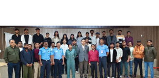 SMVDU students posing with IAF personnel during their educational visit to Air force Station Jammu.