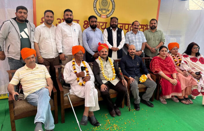 Newly elected Shri Amar Kshatriya (Rajput) Sabha President along with other dignitaries at the Sabha office in Jammu.