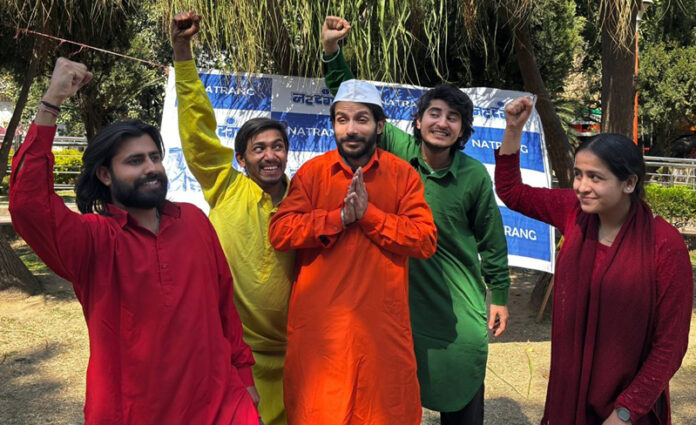 A scene from the play ‘Ghotala’ staged in Jammu on Sunday.