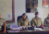 Senior police officers addressing media persons in Leh on Thursday.