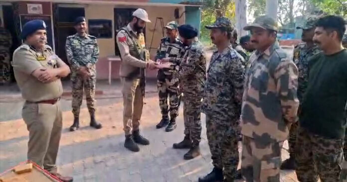 DIG JSK Range interacting with BSF jawans in Kathua on Tuesday.