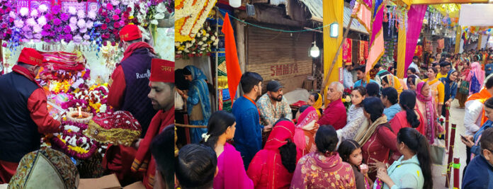 Devotees paying obeisance at Maha Lakshmi Mandir Pacca Danga, Jammu on Sunday. -Excelsior/Rakesh Devotees paying obeisance at Maha Lakshmi Mandir Pacca Danga, Jammu on Sunday. -Excelsior/Rakesh
