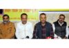 Organizers of Kisan Mela addressing a press conference at Jammu on Friday.