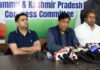 JKPCC leaders during a press conference at Jammu on Saturday. -Excelsior/Rakesh