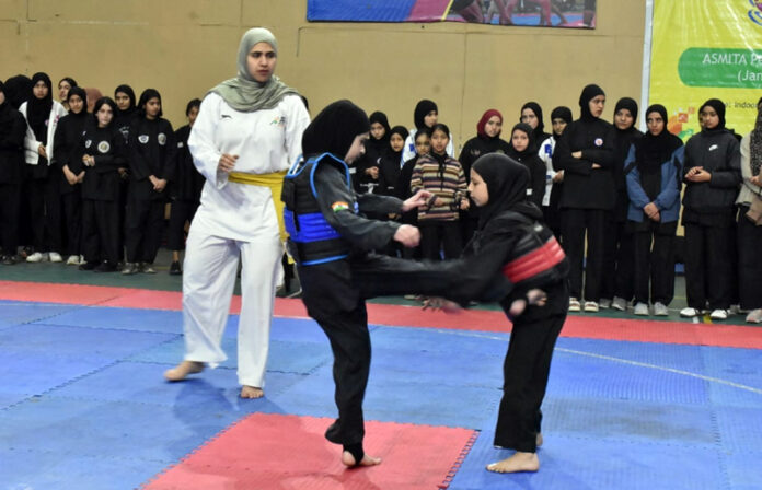 Athletes in action during ASMITA Pencak Silat State League in Srinagar.