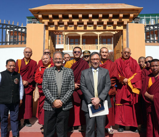 Lieutenant Governor of Ladakh with revered spiritual leaders after the meeting on Monday.