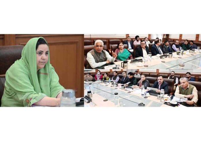 Minister Sakeena Itoo chairing a meeting at Jammu on Thursday.