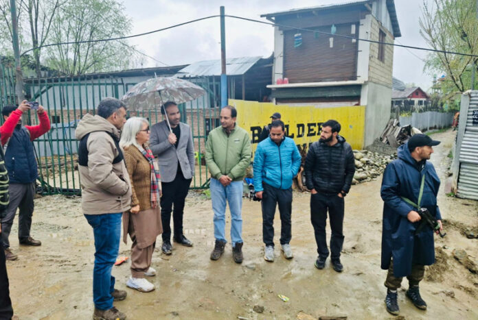 DC Bandipora inspecting work on Semi Ring Road on Thursday.