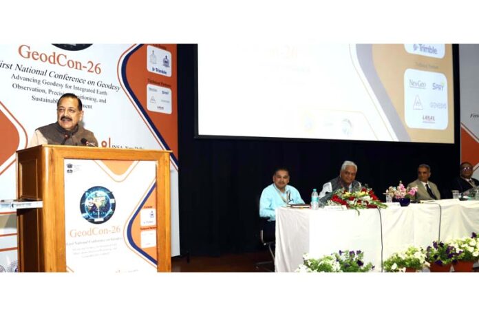 Union Minister Dr. Jitendra Singh addressing the inaugural session of GeodCon-26, the first National Conference on Geodesy, at INSA, New Delhi on Thursday. Union Minister Dr. Jitendra Singh addressing the inaugural session of GeodCon-26, the first National Conference on Geodesy, at INSA, New Delhi on Thursday.