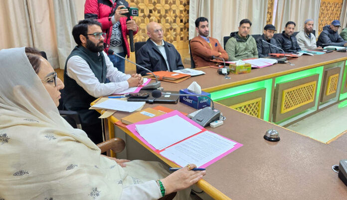 J&K Waqf Board chairperson Dr Syed Darakhshan Andrabi chairing a meeting of officers,