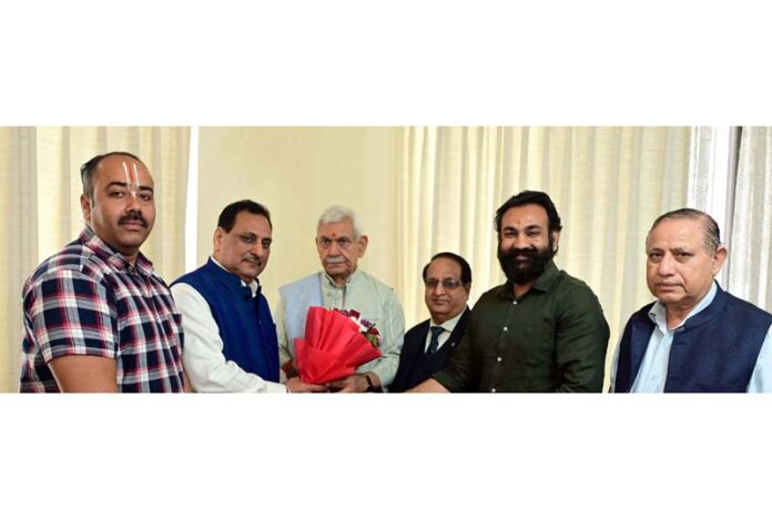 Delegation of Shaheed Bhagat Amarnath and Jagannath Charitable Turst meeting LG Manoj Sinha on Sunday.