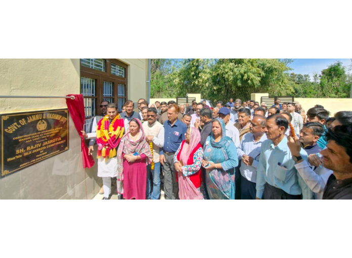 MLA Jasrota , Rajiv Jasrotia inaugurating Ayushman Arogya Mandir at Chandwan on Monday.