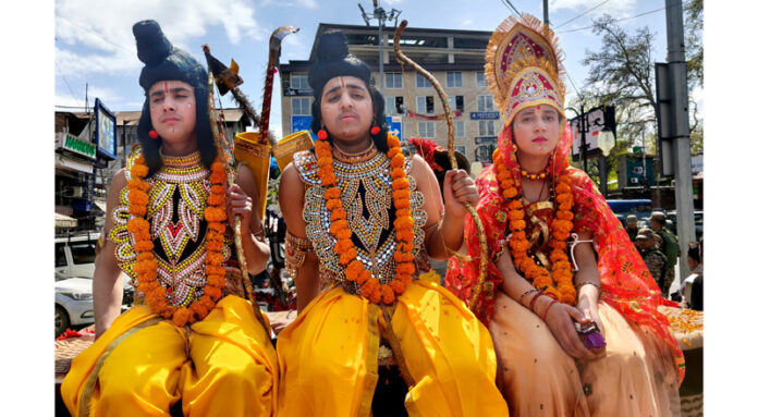 Kashmiri Pandits taking out Shobha Yatra in Srinagar to mark Ram Navami on Thursday. -Excelsior/Shakeel Kashmiri Pandits taking out Shobha Yatra in Srinagar to mark Ram Navami on Thursday. -Excelsior/Shakeel