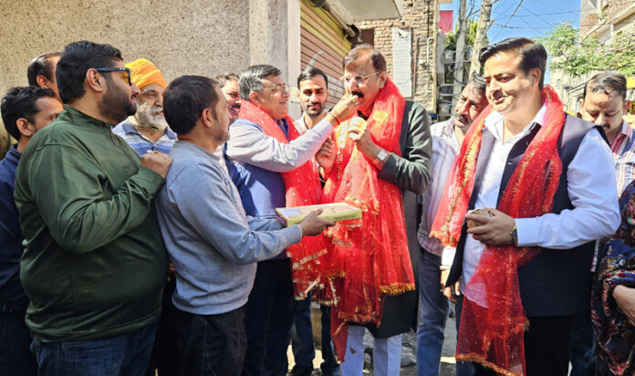 MLA Jammu West, Arvind Gupta kick starting construction work of drain in Ward 27 on Monday.