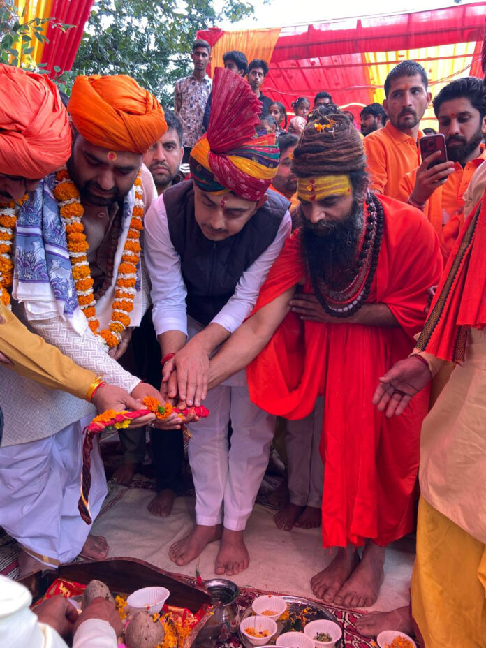 MLA R S Pathania and others lighting auspicious Jyot at Devi Bani Temple in Manwal on Thursday.
