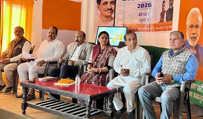 BJP leaders during a meeting at Akhnoor on Tuesday.