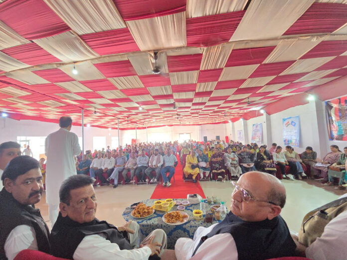 Senior Cong leader Tara Chand and others during BCC meeting at Khour on Monday.