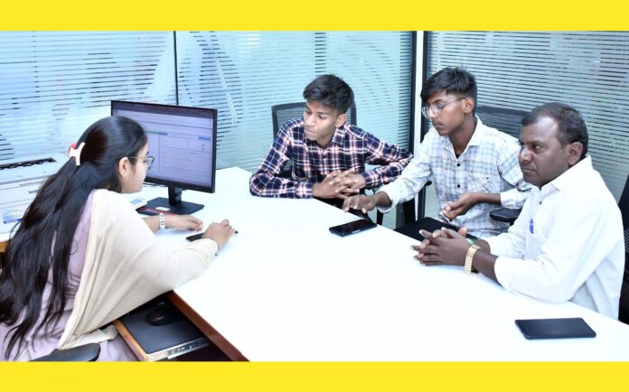 A staffer at Allen providing counseling to the students.