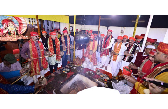 Purna Ahuti and other religious ceremonies being performed during Shat Chandi Yagya at Mata Vaishno Devi Bhawan.