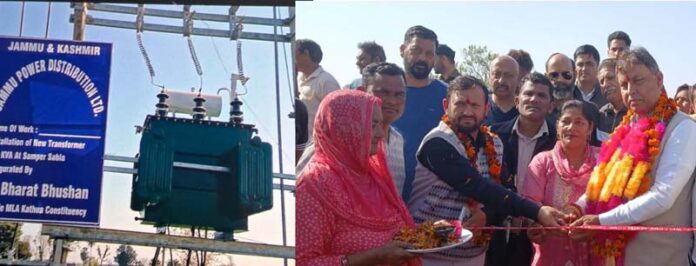 MLA Kathua, Dr Bharat Bushan laying foundation stone of development works in his constituency on Sunday.