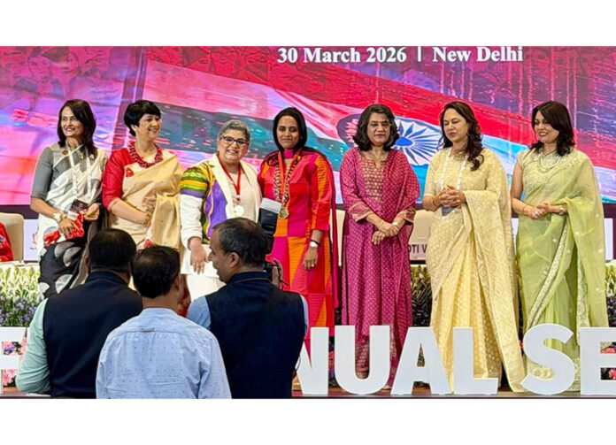 Varsha Bansal along with others posing for a photograph after taking over as sixth chairperson of FICCI FLO Jammu, Kashmir and Ladakh chapter. Varsha Bansal along with others posing for a photograph after taking over as sixth chairperson of FICCI FLO Jammu, Kashmir and Ladakh chapter.