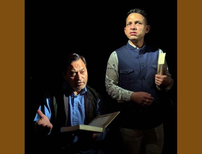 A scene from Dogri play ‘Diary Kuse Lok Naath Di’ staged in Jammu on Sunday.