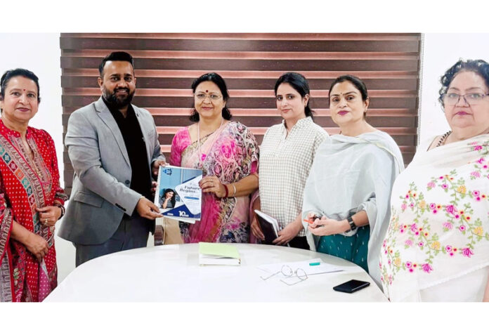 BJP general secretary, Sanjita Dogra during an interaction with Rajesh Kumar, Director and Founder of Ayaan Edu Skills and Training Pvt Ltd at Jammu on Thursday.