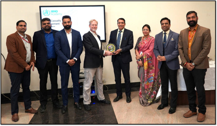 Prof (Dr) D N Sharma, ED and CEO, AIIMS Jammu posing along with others in Jammu.