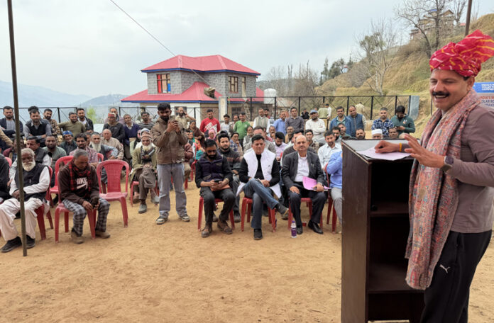 Balwant Singh Mankotia listening to public grievances during an outreach programme in Chenani Constituency on Saturday.
