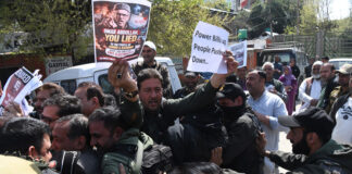 PDP staging protest against Government in Srinagar. -Excelsior/Shakeel