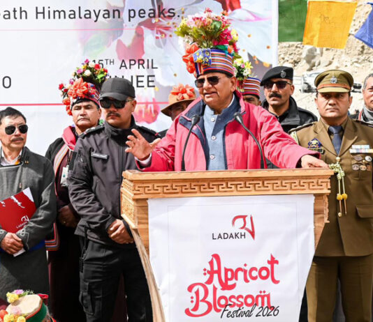 LG Vinai Kumar Saxena addressing during a function in Ladakh.