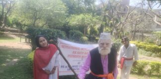 Artists performing in street play 'Disha Aur Zimeydharian' at Jammu on Monday.